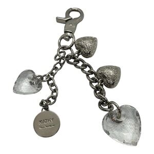 Kathy Van Zeeland Heart Bag Charm Clip On Silver Tone Chain with Hearts